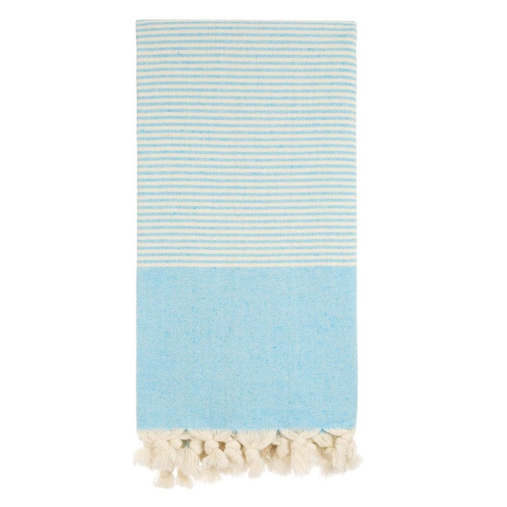 4 Sky Blue Striped Beach Bath Towels - 100% Turkish Cotton